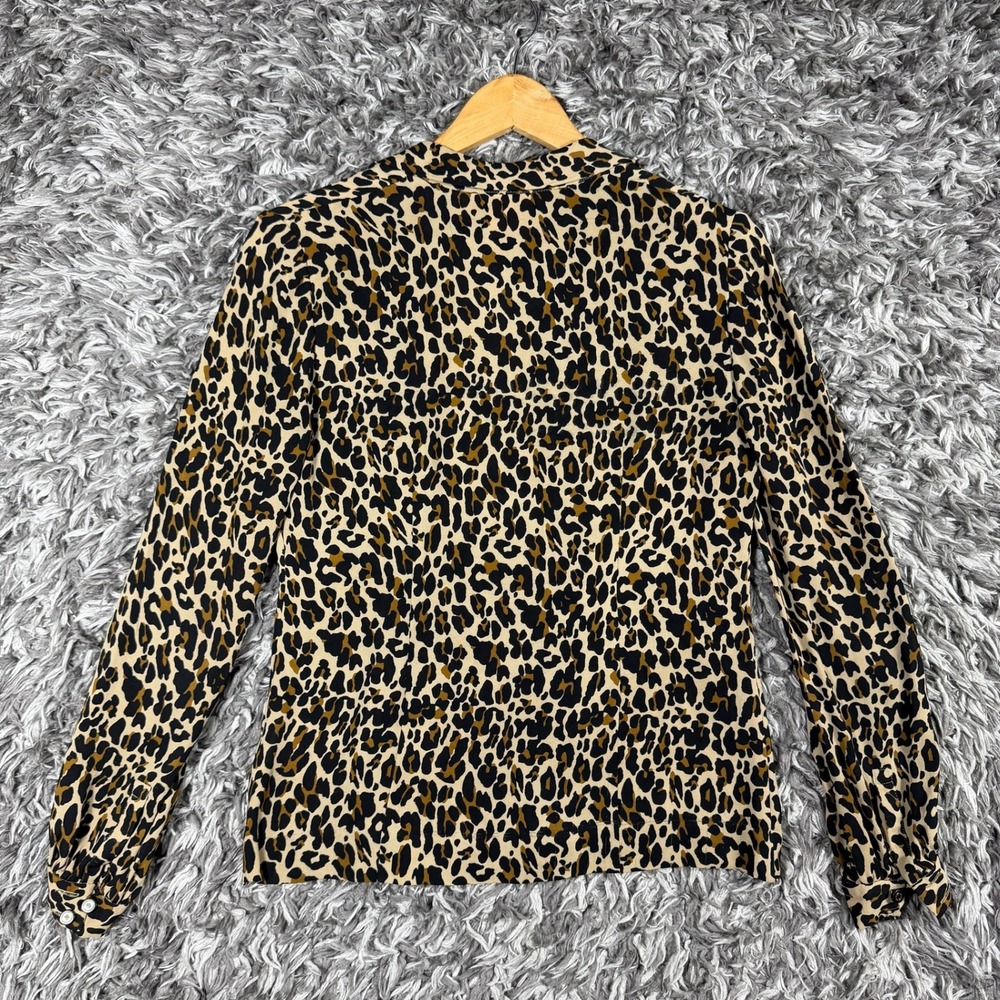 Tory Burch 100% Silk Leopard Print Button Up Blouse Tan Black Size 2 24081158 - Picture 8 of 8
